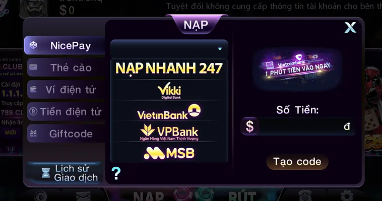 789Club Hỗ Trợ Nạp Nhanh Siêu Tốc Cho Cược Thủ
