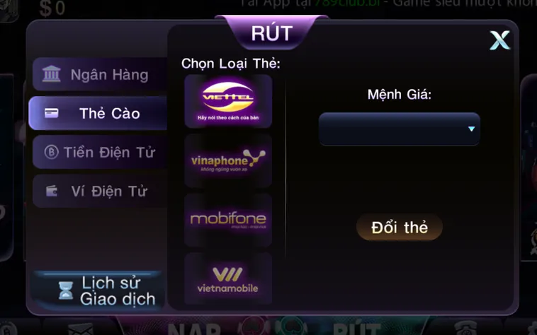 Rút Tiền Bằng Thẻ Cào Là Một Trong Những Hình Thức Rút Tiền Tại 789Club 
