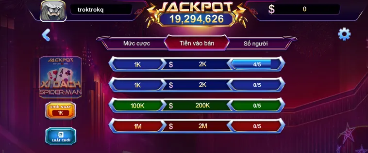 Giao Diện Đấu Trường Xì Dách Spidermen Tại 789Club Với Tỷ Lệ Thưởng Cực Khủng